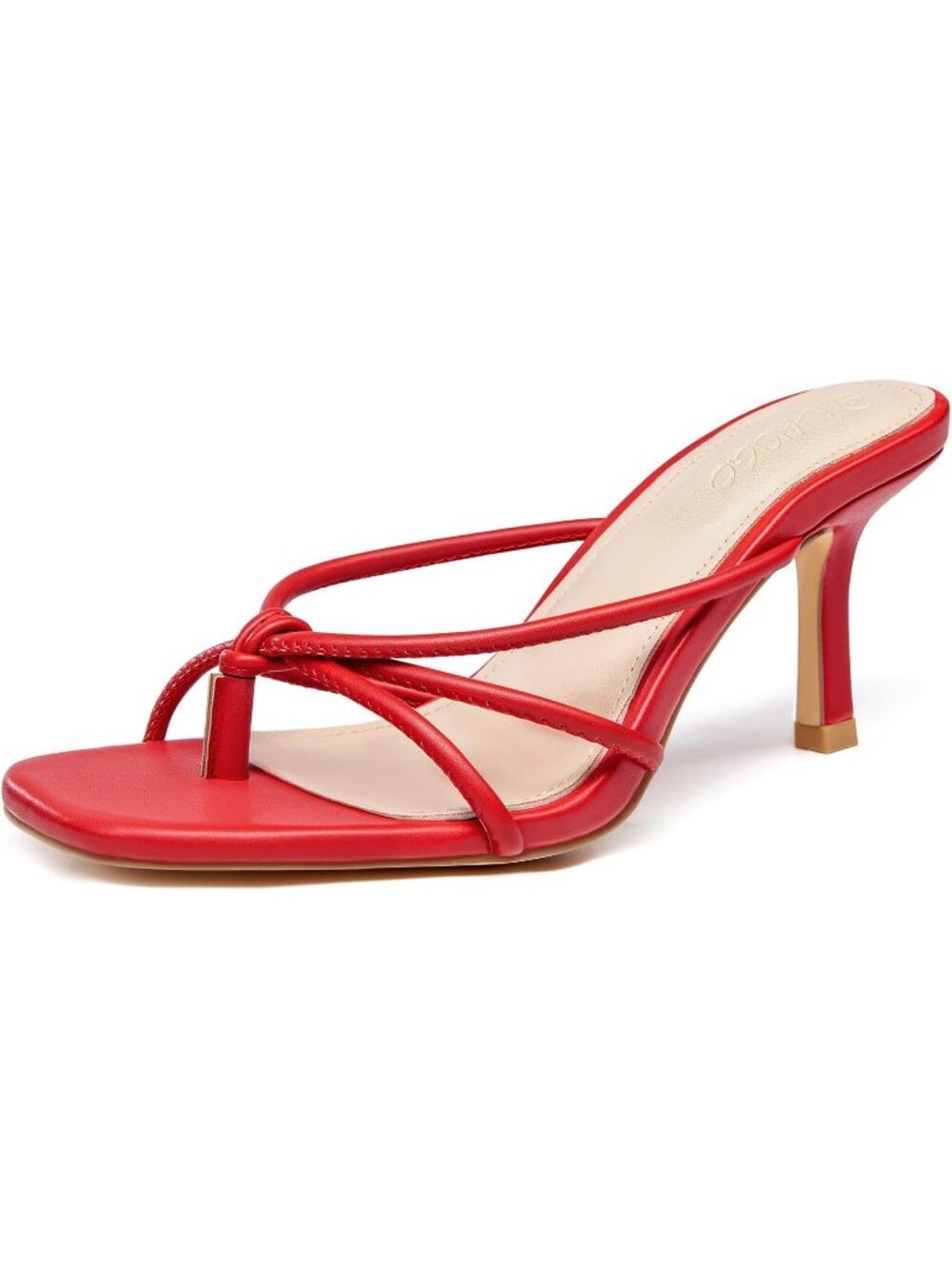 Women’s Red Faux Leather Square Open Toe Flip Flops Strappy Thong Mule Sandals
